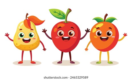 Big Set cute cartoon realistic fruits characters