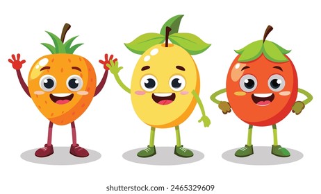 Big Set cute cartoon realistic fruits characters