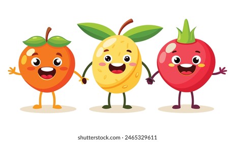 Big Set cute cartoon realistic fruits characters