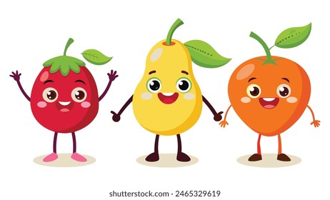 Big Set cute cartoon realistic fruits characters