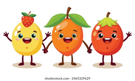 Big Set cute cartoon realistic fruits characters
