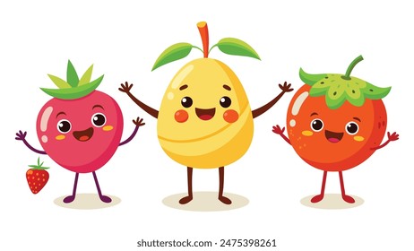 Big Set cute cartoon realistic fruits characters