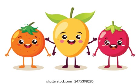 Big Set cute cartoon realistic fruits characters