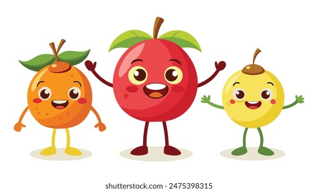Big Set cute cartoon realistic fruits characters