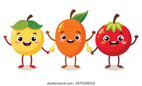 Big Set cute cartoon realistic fruits characters