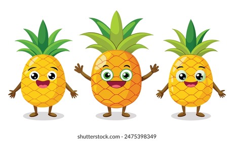Big Set cute cartoon realistic fruits characters