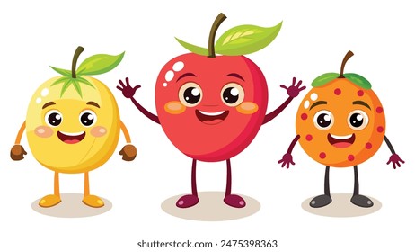 Big Set cute cartoon realistic fruits characters