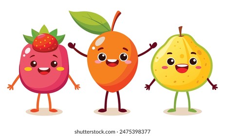 Big Set cute cartoon realistic fruits characters
