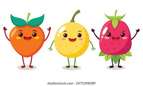 Big Set cute cartoon realistic fruits characters