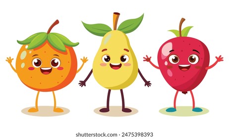 Big Set cute cartoon realistic fruits characters