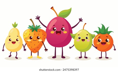 Big Set cute cartoon realistic fruits characters