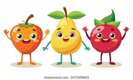 Big Set cute cartoon realistic fruits characters