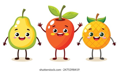 Big Set cute cartoon realistic fruits characters
