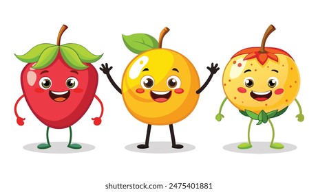 Big Set cute cartoon realistic fruits characters