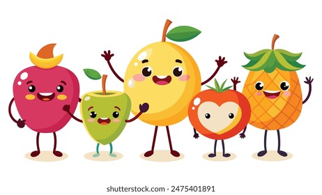 Big Set cute cartoon realistic fruits characters