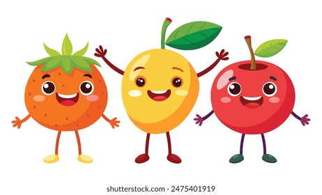Big Set cute cartoon realistic fruits characters