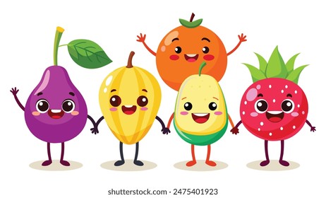 Conjunto grande lindo de dibujos animados personajes de frutas realistas