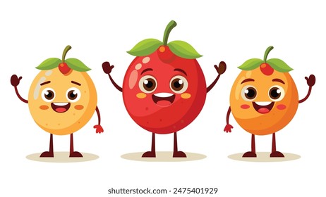 Big Set cute cartoon realistic fruits characters