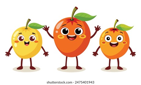 Big Set cute cartoon realistic fruits characters