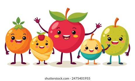 Big Set cute cartoon realistic fruits characters