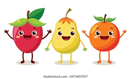Big Set cute cartoon realistic fruits characters