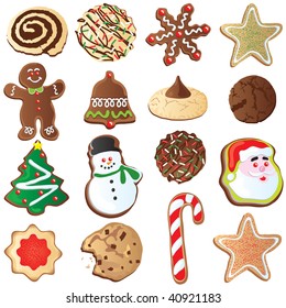 Big set of Cute Christmas cookies isolated on white