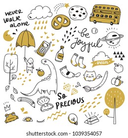 Big set of cute doodle isolated on white backhground