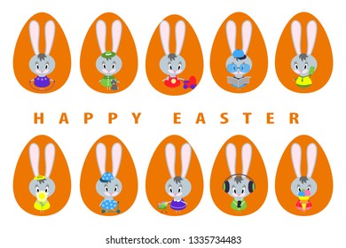 Big set of cute Easter bunnies in different poses. Spring fun for little rabbits.