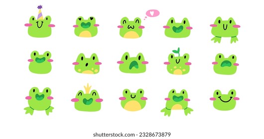 A big set with cute frogs. Funny hand-drawn style characters. Vector illustrations isolated on white background