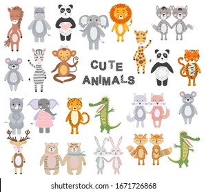 Big Set of cute funny animals. Scandinavian style flat design. Concept for children print.