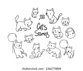 Big set with cute funny cat