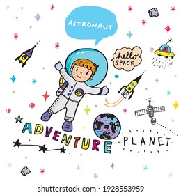 Big set of cute funny  astronauts in space, Cute doodle cartoon Astronaut floating in the stratosphere, Space doodle cartoon set vector 