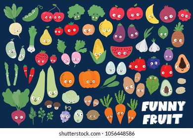 Big set of Cute funny fruit, vegetables and berry/ Vegan and organic food