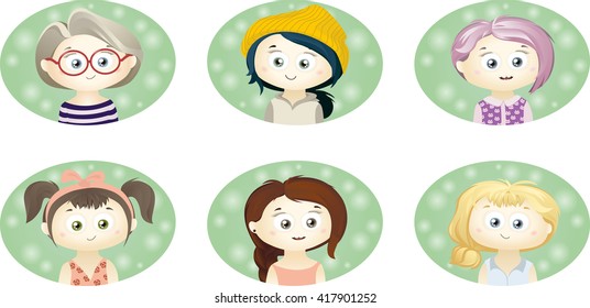 Big Set of Cute Girls Avatars