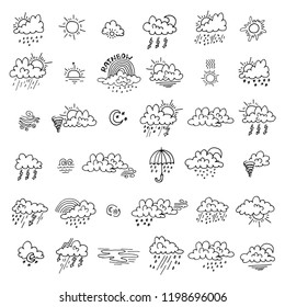 Big set with cute hand drawn weather icons. doodle vector collection