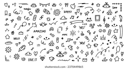 Big set of cute hand drawn doodles. Vector scribbles on white background