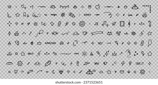 Big set of cute hand drawn doodles. Vector scribbles