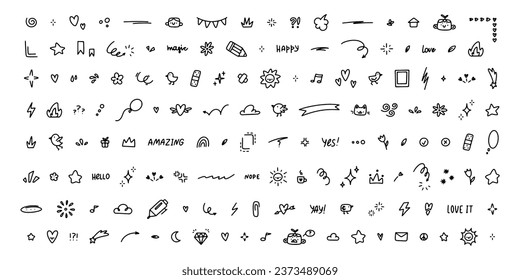 Big set of cute hand drawn doodles. Vector scribbles on white background