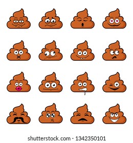 Big set of cute happy smiley poo emotions,vector illustration