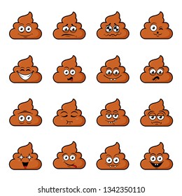 Big set of cute happy smiley poo emotions,vector illustration