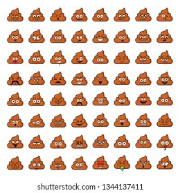 Big set of cute happy smiley poo emotions,vector illustration