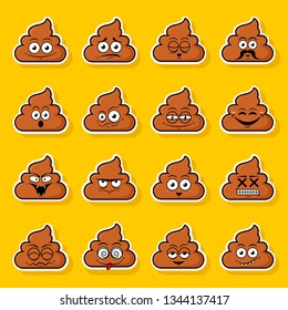 Big set of cute happy smiley sticker poo emotions,vector illustration