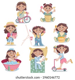 Big set with cute little girls. Vector illustration.