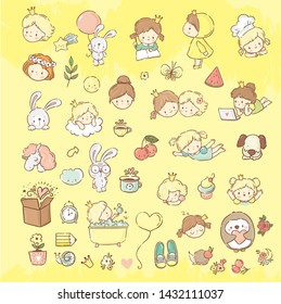 Big set with cute little princess and your friends