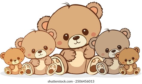 big set of cute loving teddy bear soft plushy toys big bear tiny bears set vector