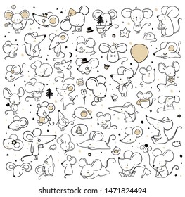 Big set with cute mice and rat/ new year 2020 symbol