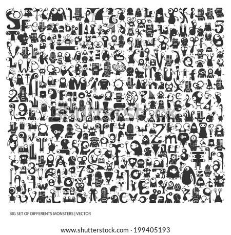 Big set of cute monsters isolated on white. vector