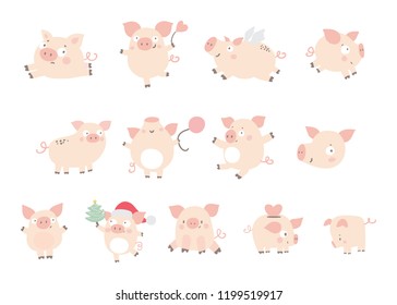 Big set of cute pigs/ new year 2019 symbols