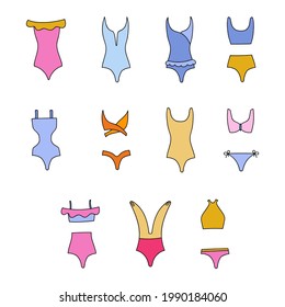 Trato de baño de verano para mujeres y niñas con vector de clipart para nadar en la piscina, el mar, el océano. Ilustración vectorial aislada en el fondo
