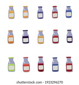 Big set of cute various doodle juice bottles.